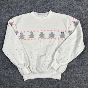 Vintage Bear Sweatshirt Girls L Currants Jeri Jo 80s 90s Pastel Teddy Print